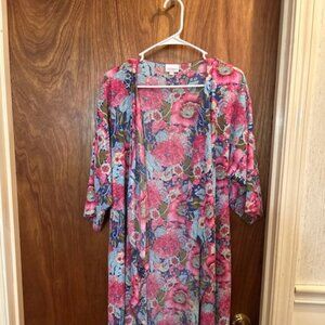 Colorful Floral Kimono Robe – Lightweight Open Front Boho Cardigan Size M